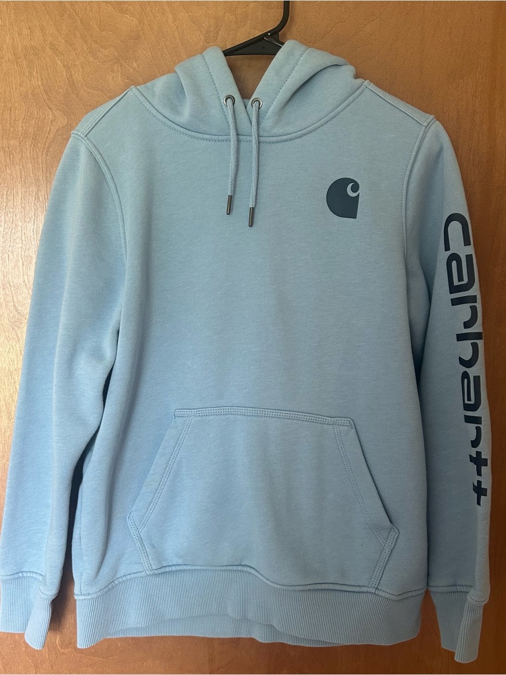 Carhartt Men’s Pastel Blue Pullover Hoodie with Sleeve Logo